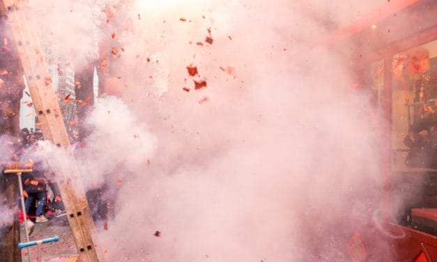 Explosion and red debris